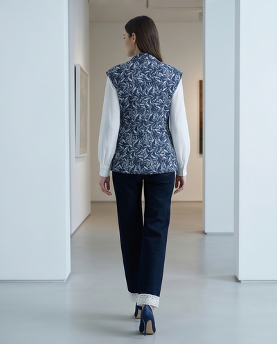 Veste sans manches botanique bleu