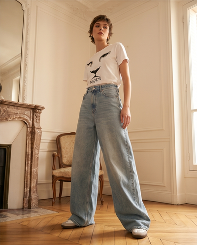 Tee-shirt lion blanc et noir avec perles