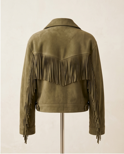 Veste suède militaire à franges