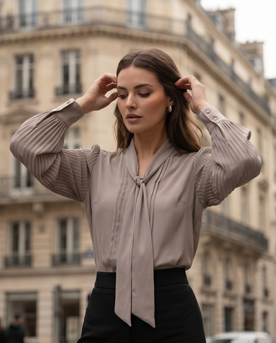 Chemisier col lavallière top plissé