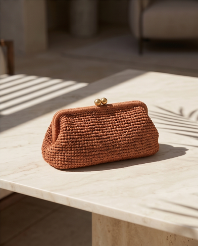 Pochette tressée tabac