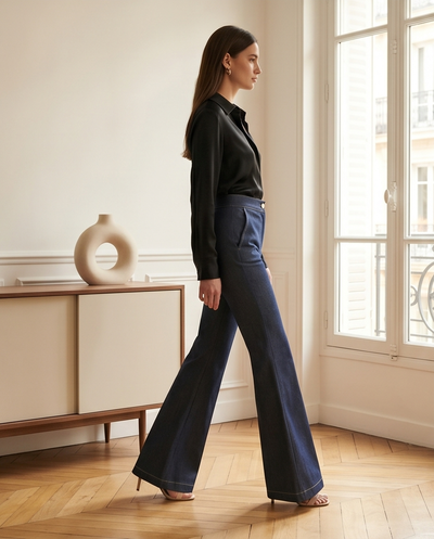 Pantalon flare bleu denim
