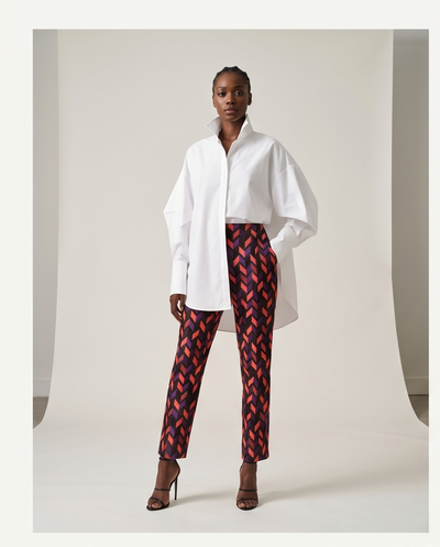 Pantalon en soie motifs géométriques