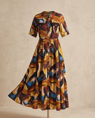 Maxi Robe motifs abstraits couleurs chaudes