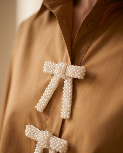 Chemise tabac en popeline avec noeud