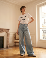 Tee-shirt lion blanc et noir avec perles