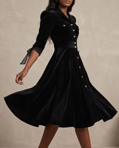 Black cotton velvet dress