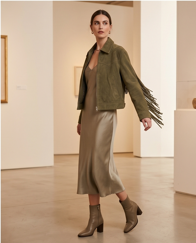 Veste suède militaire à franges