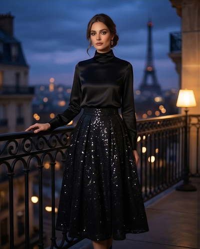 Jupe noir a sequins brodé
