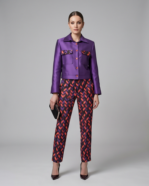 Ensemble soie sauvage/jacquard