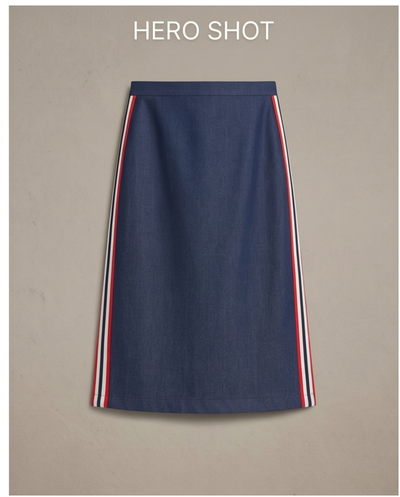 Jupe droite denim avec bandes