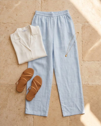 Pantalon en lin bleu ciel