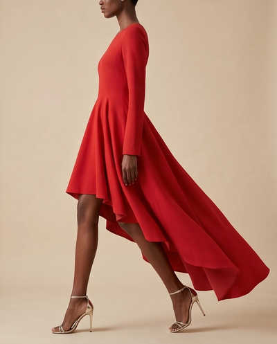 Robe patineuse asymétrique rouge