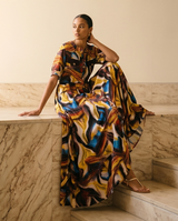 Maxi Robe motifs abstraits couleurs chaudes
