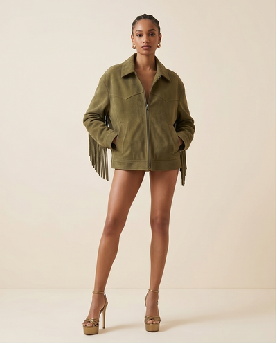 Veste suède militaire à franges