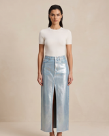 Longue jupe en jeans métallisé
