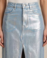 Longue jupe en jeans métallisé