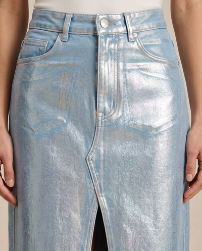 Longue jupe en jeans métallisé