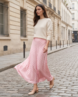 Jupe en soie rose à pois