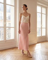 Jupe en soie rose à pois