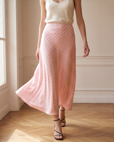 Jupe en soie rose à pois