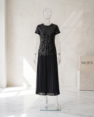 Robe plissée bi-matière sequin