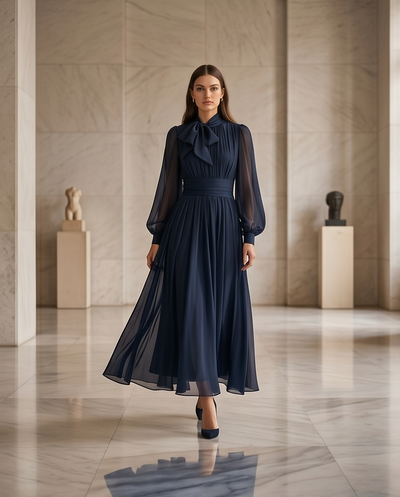 Robe vaporeuse légère bleu nuit
