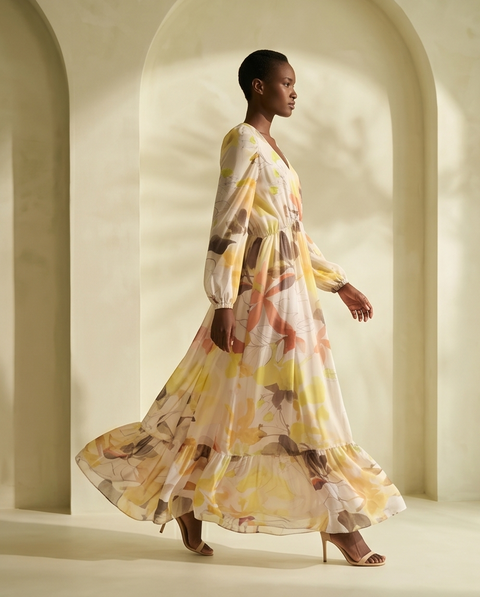 Robe longue en mousseline floral