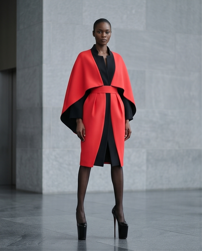 Two-tone cape dress, coat style