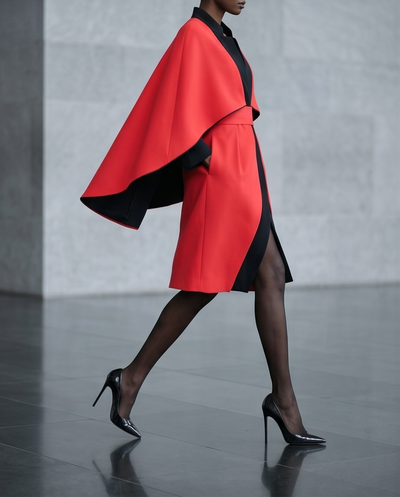 Two-tone cape dress, coat style