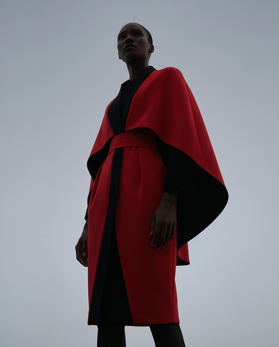 Two-tone cape dress, coat style