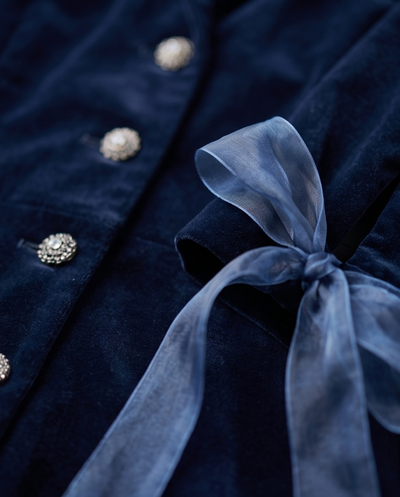 Blue cotton velvet military dress