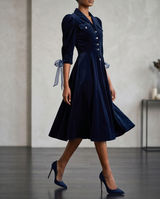 Blue cotton velvet military dress