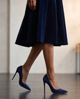 Blue cotton velvet military dress