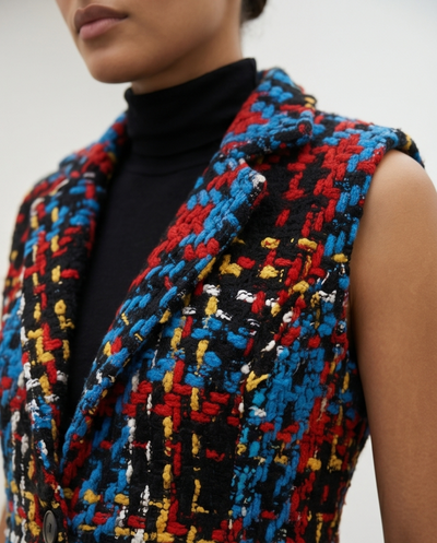 VESTON SANS MANCHE TWEED MULTICOLOR