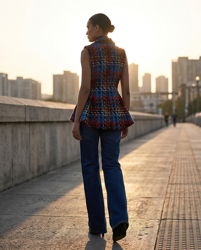 VESTON SANS MANCHE TWEED MULTICOLOR