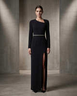 Robe longue col asymétrique