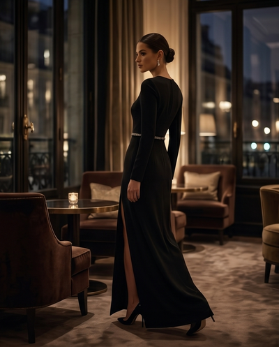 Robe longue col asymétrique