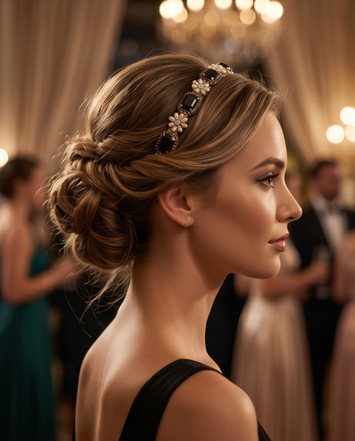 Couronne perles noir et blanche