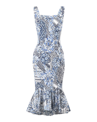 BLUE PATTERNED INÈS DRESS