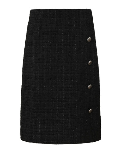 Jupe droite en tweed noir longueur genoux