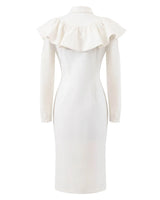 White ruffled shirt dress.